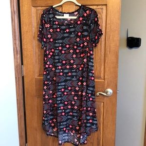 Lularoe Black/Coral Aztec Print Carly Dress NWOT